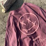 Evil smiley brushed short-sleeved American retro loose T-shirt