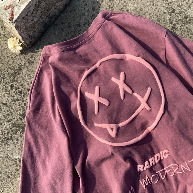 Evil smiley brushed short-sleeved American retro loose T-shirt