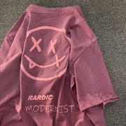 Evil smiley brushed short-sleeved American retro loose T-shirt