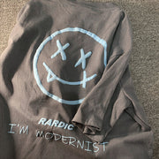 Evil smiley brushed short-sleeved American retro loose T-shirt