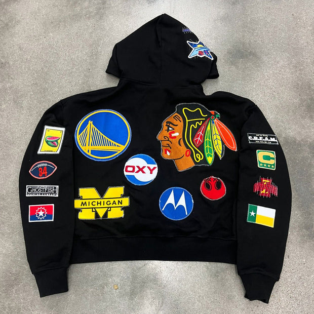 Multi-element Print Long Sleeve Zipper Hoodies