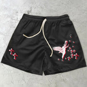 Faith Cross Angel Print Mesh Shorts