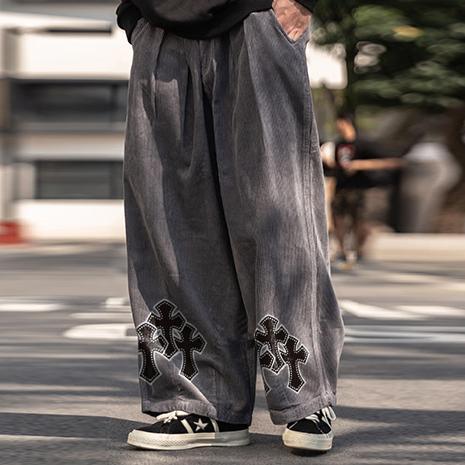 Cross casual corduroy loose straight-leg street trousers