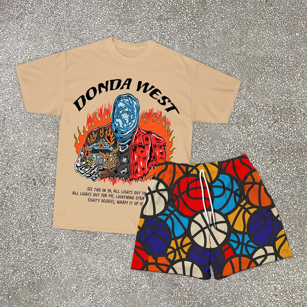 Tide brand retro street hip-hop short-sleeved suit