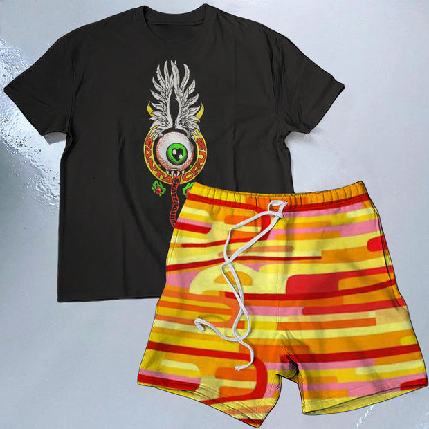 Eye Pattern Short Sleeve Two Piece Set