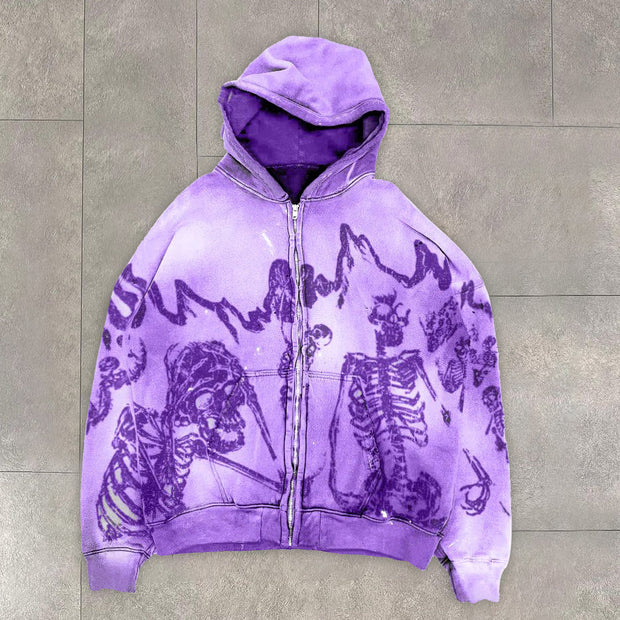 Retro Hip Hop Skull Zip Hoodie