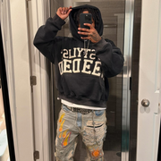 Statement patch loose hoodie
