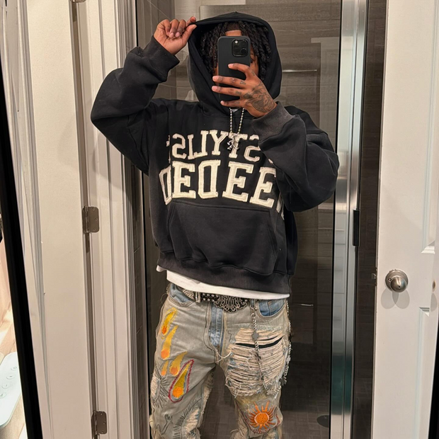 Statement patch loose hoodie