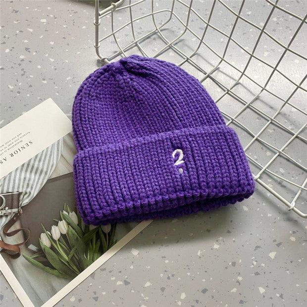 Letter embroidered woolen warm ear protection knitted hat