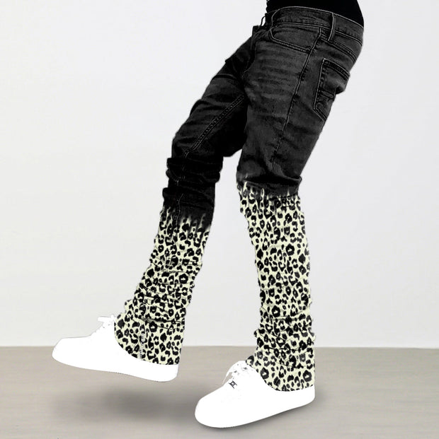 Vintage fashion leopard piled jeans