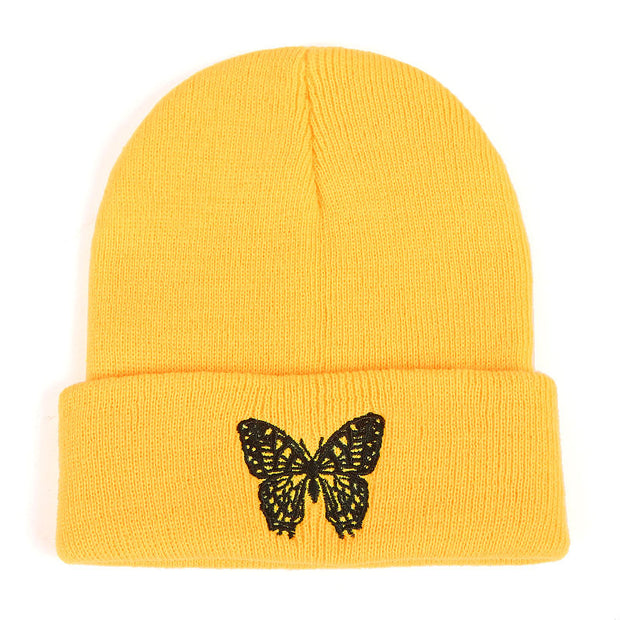 Butterfly embroidery knitted hat hip hop woolen cap warm cap cold cap