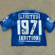 Retro short gradient five-quarter sleeve round neck T-shirt