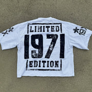 Retro short gradient five-quarter sleeve round neck T-shirt