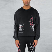 Crew neck long-sleeved sweatshirt with palm and skull personality pattern