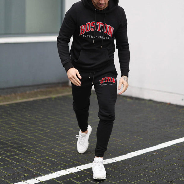 Two-Piece Casual College Monogram Long Sleeve Hoodie