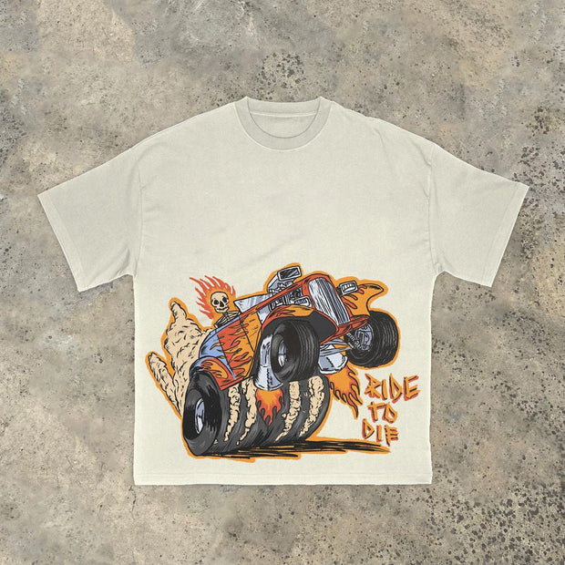 Trendy casual truck print short-sleeved T-shirt