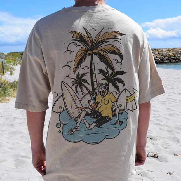 Fashion Resort Style Casual Coconut Crew Neck T-Shirt