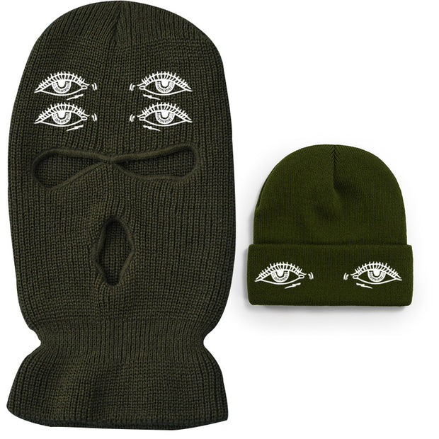 Eyes three-hole couple knit hat