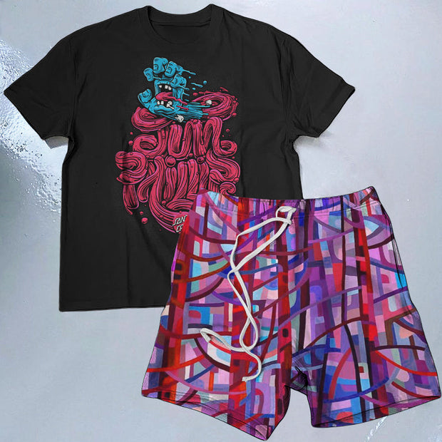 Street Pattern Short Sleeve Two Piece Set