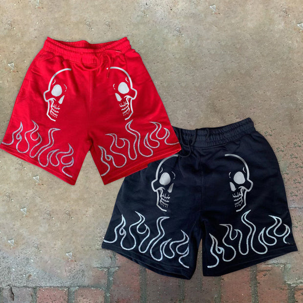 Skull and flame graphic statement street shorts