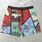 Contrast Color Fashion Cartoon Print Mesh Shorts