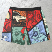 Contrast Color Fashion Cartoon Print Mesh Shorts