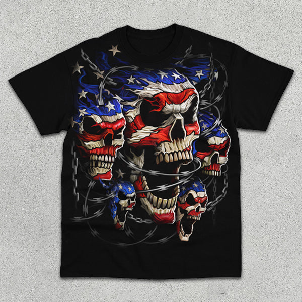Skull American Flag Print Short Sleeve T-Shirt