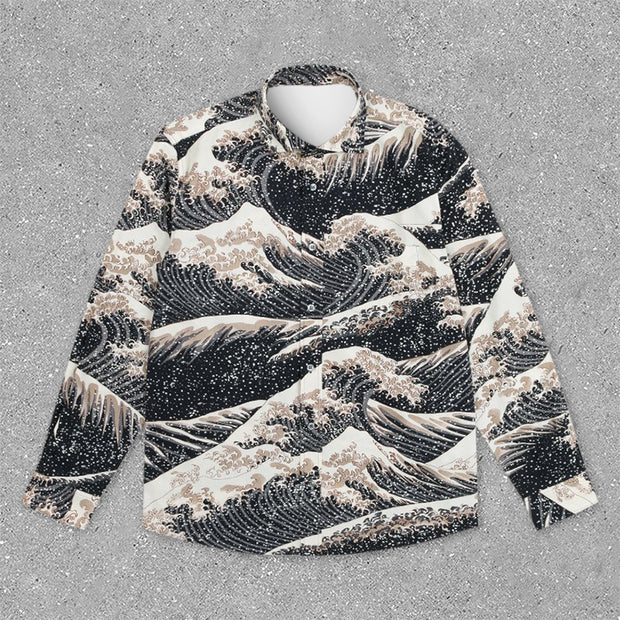 Wave Print Casual Long Sleeve Shirt