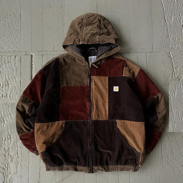 Vintage contrast zip-up hooded corduroy jacket