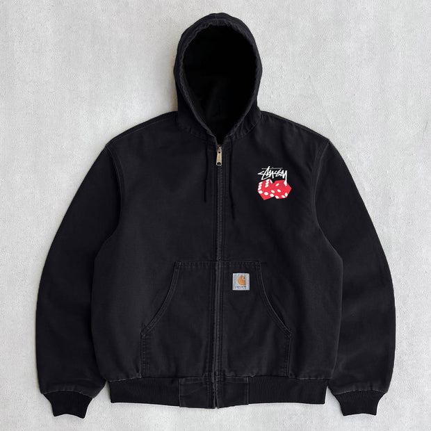 Dice Letters Printed Long Sleeve Zipper Design Jacket