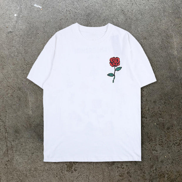 Hand drawn elements rose flower cross cartoon illustration couple men's t-shirt