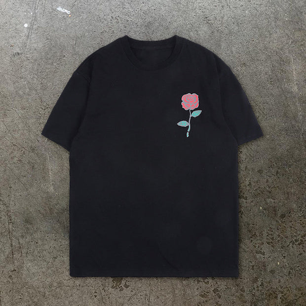 Hand drawn elements rose flower cross cartoon illustration couple men's t-shirt