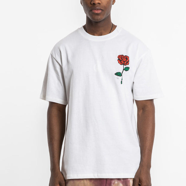 Hand drawn elements rose flower cross cartoon illustration couple men's t-shirt