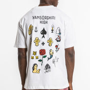 Hand drawn elements rose flower cross cartoon illustration couple men's t-shirt