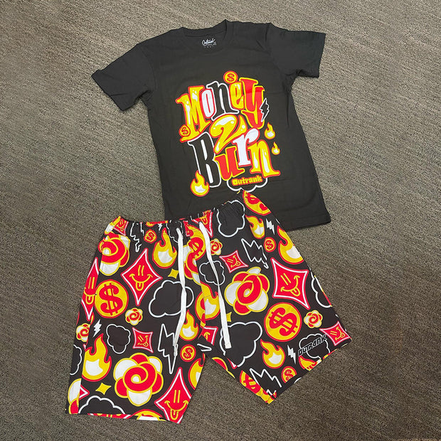 Street Money Print Short Sleeve Suit