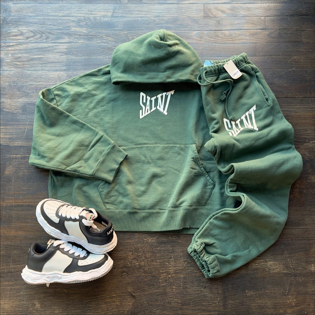 Saint letter print solid color hoodie set