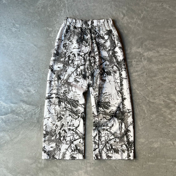 Retro Tree Camouflage Casual Wide Leg Pants