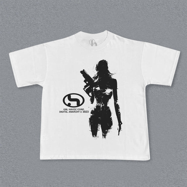 Fashion personality print round neck loose T-shirt