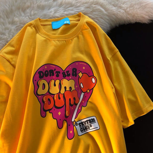 Glossy hip-hop layered peach heart short-sleeved t-shirt