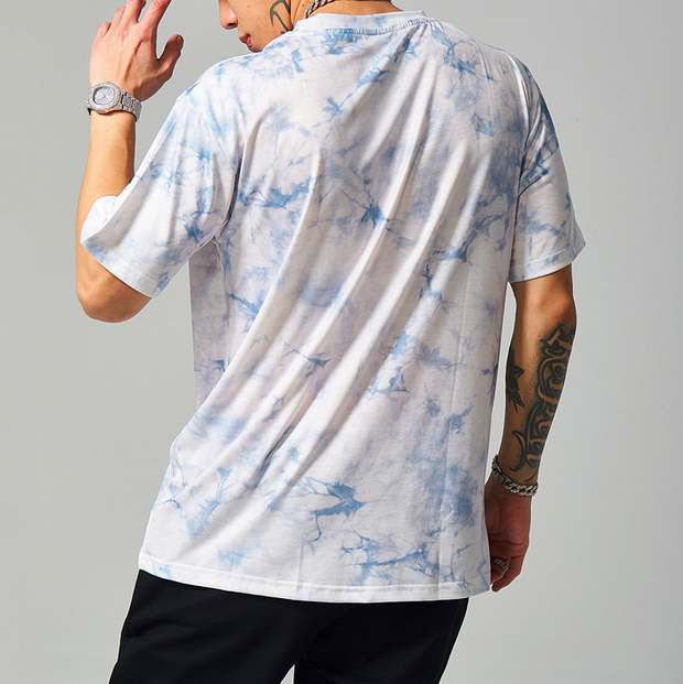 Tie-dye street letters abstract print short-sleeved T-shirt