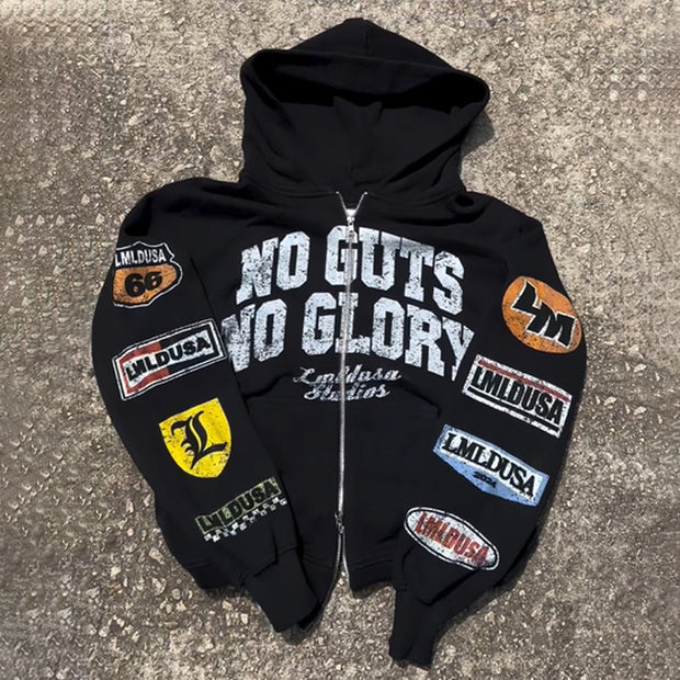 No Guts No Glory Print Long Sleeve Hoodies