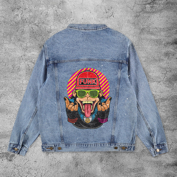 Casual retro hip-hop monkey denim jacket