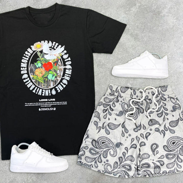 Paisley Graphic Print Short Sleeve Two-Piece Set