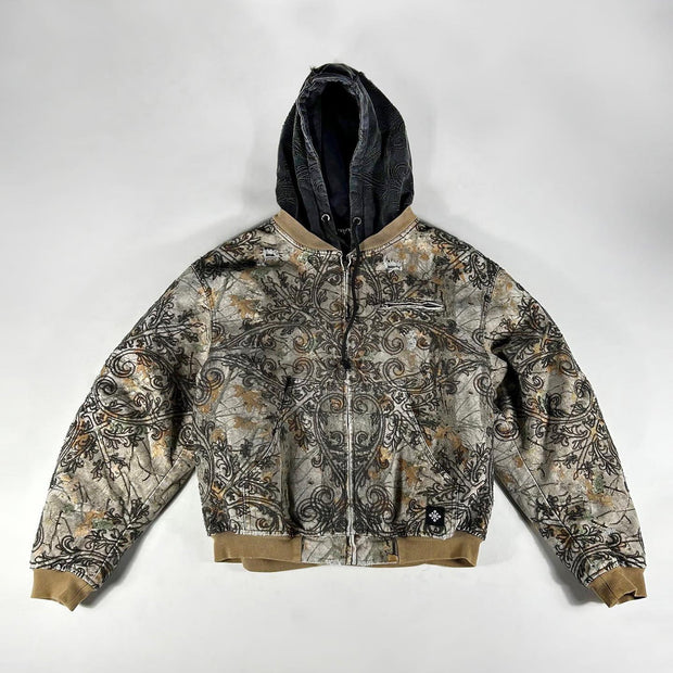 Retro patchwork hooded fleece jacket