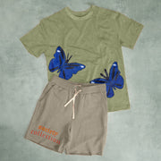 Fashion Casual Multicolor Butterfly Print Street Short Sleeve Shorts Set