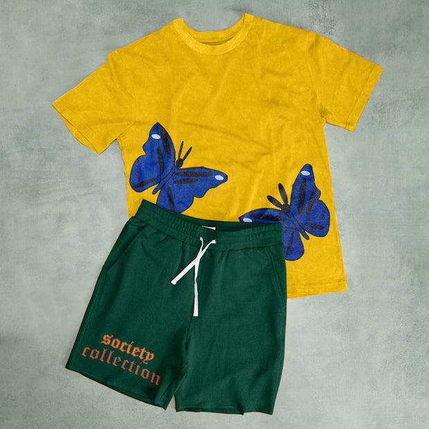 Fashion Casual Multicolor Butterfly Print Street Short Sleeve Shorts Set