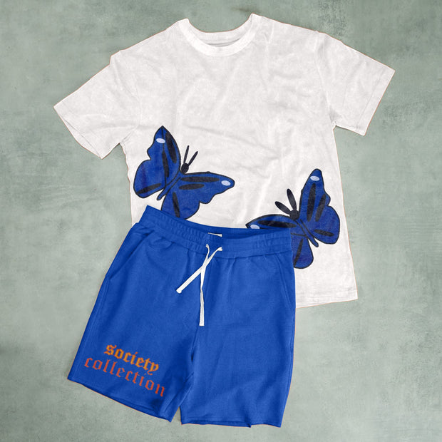 Fashion Casual Multicolor Butterfly Print Street Short Sleeve Shorts Set