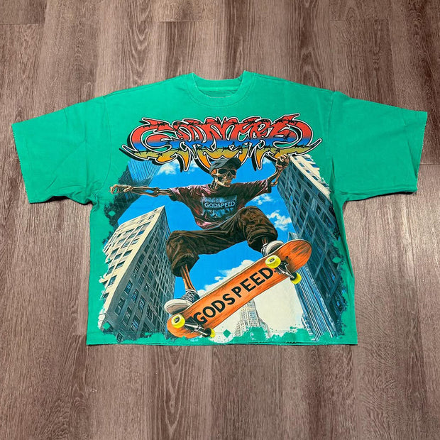 City Skateboard Print Short Sleeve T-Shirt