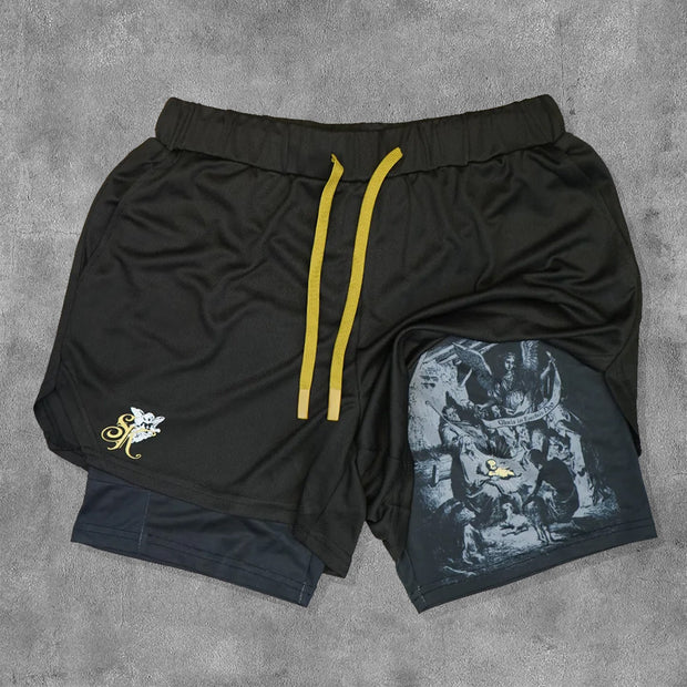 Fashion Angel Print Double Layer Shorts