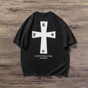 Cross-print retro short-sleeved T-shirt street style